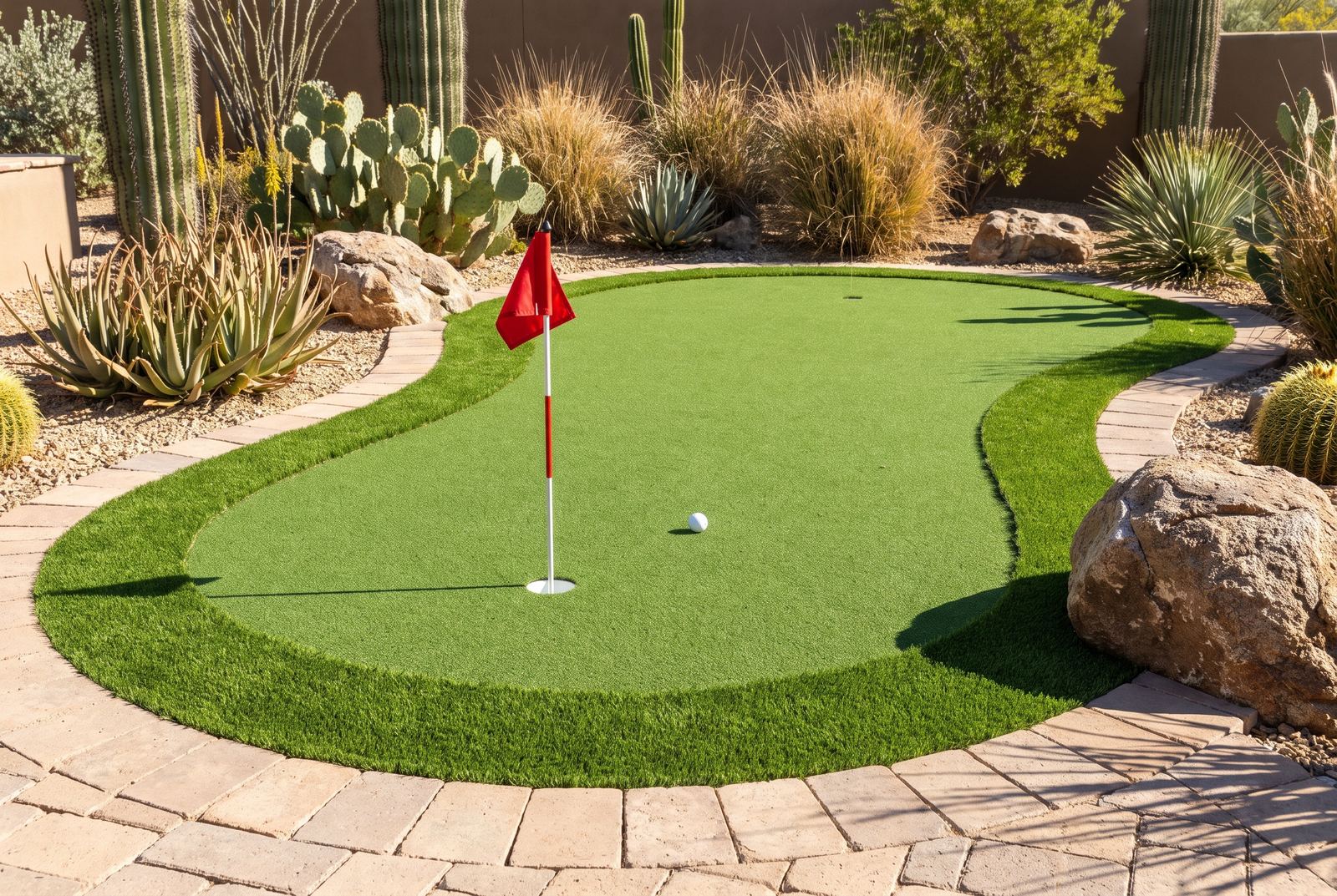 Backyard artificial-turf putting green